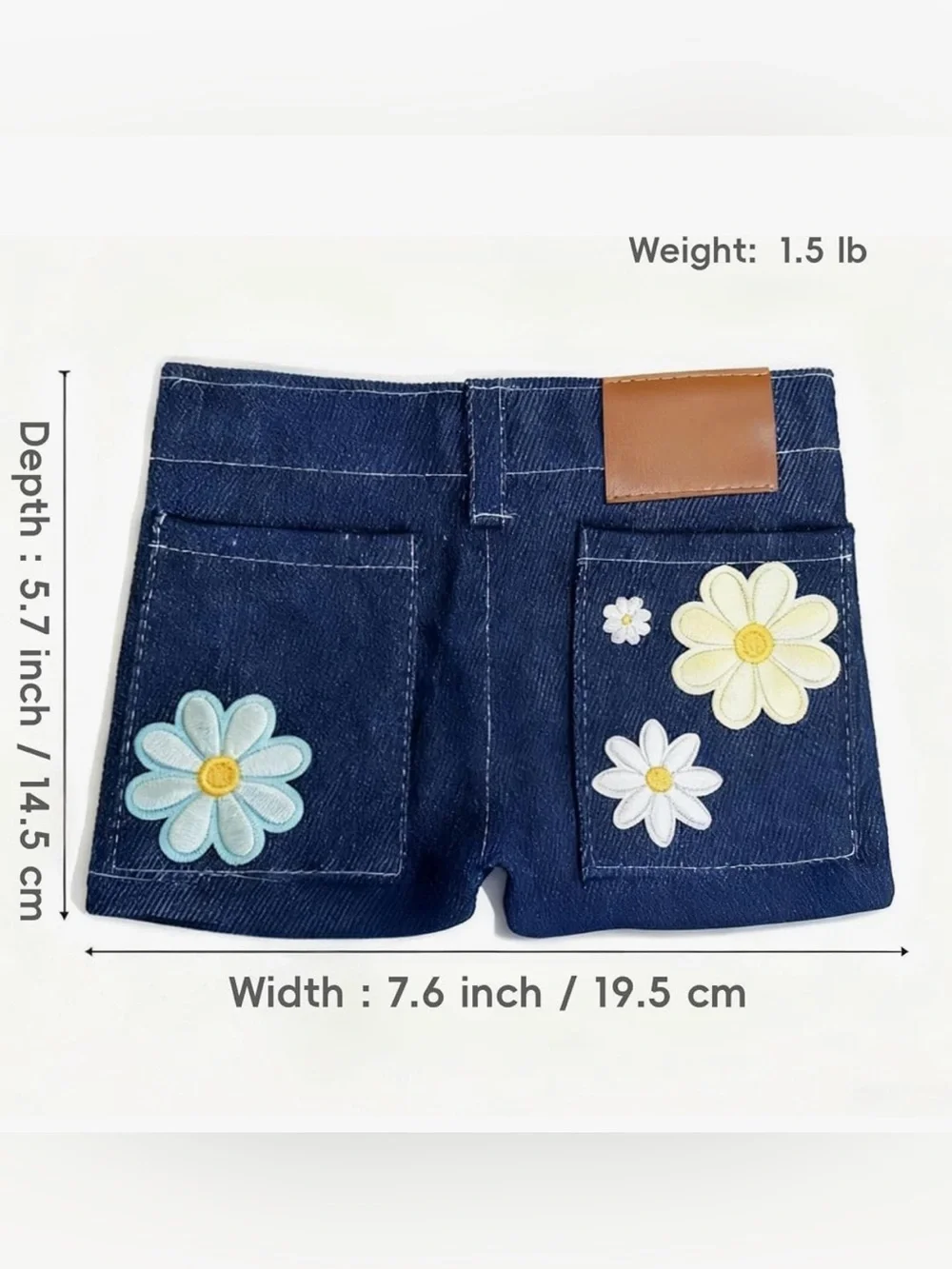 Dark Blue Denim Women's Floral Patch Jean Shorts..Card Holder-wallet